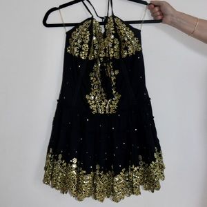 Las Noches Ibiza handmade Black Gold mini dress xs